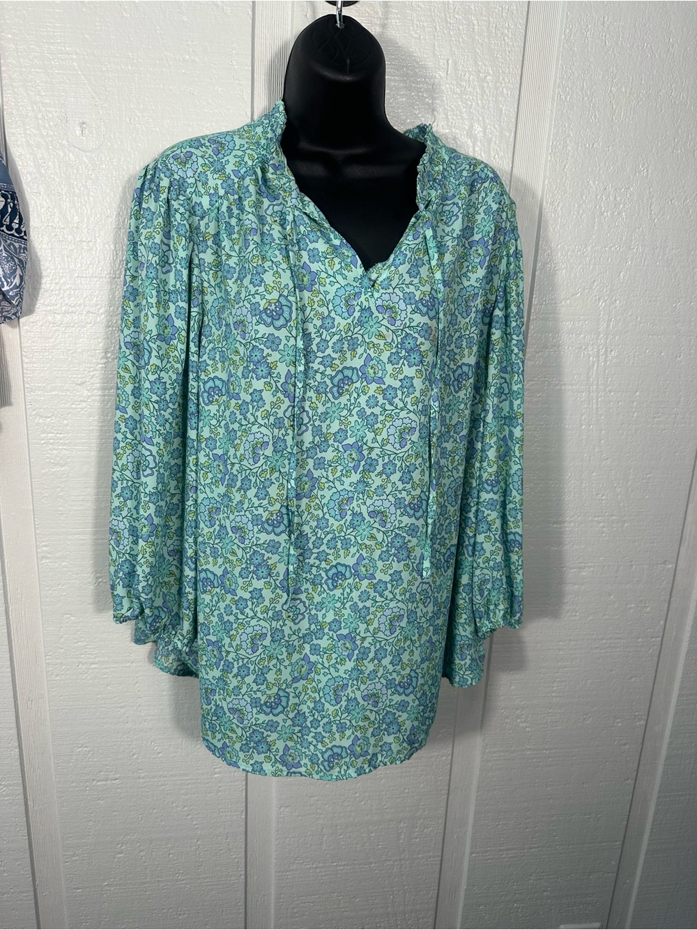 Cynthia Rowley Green Floral 3/4 Sleeve Top Size 1X EUC